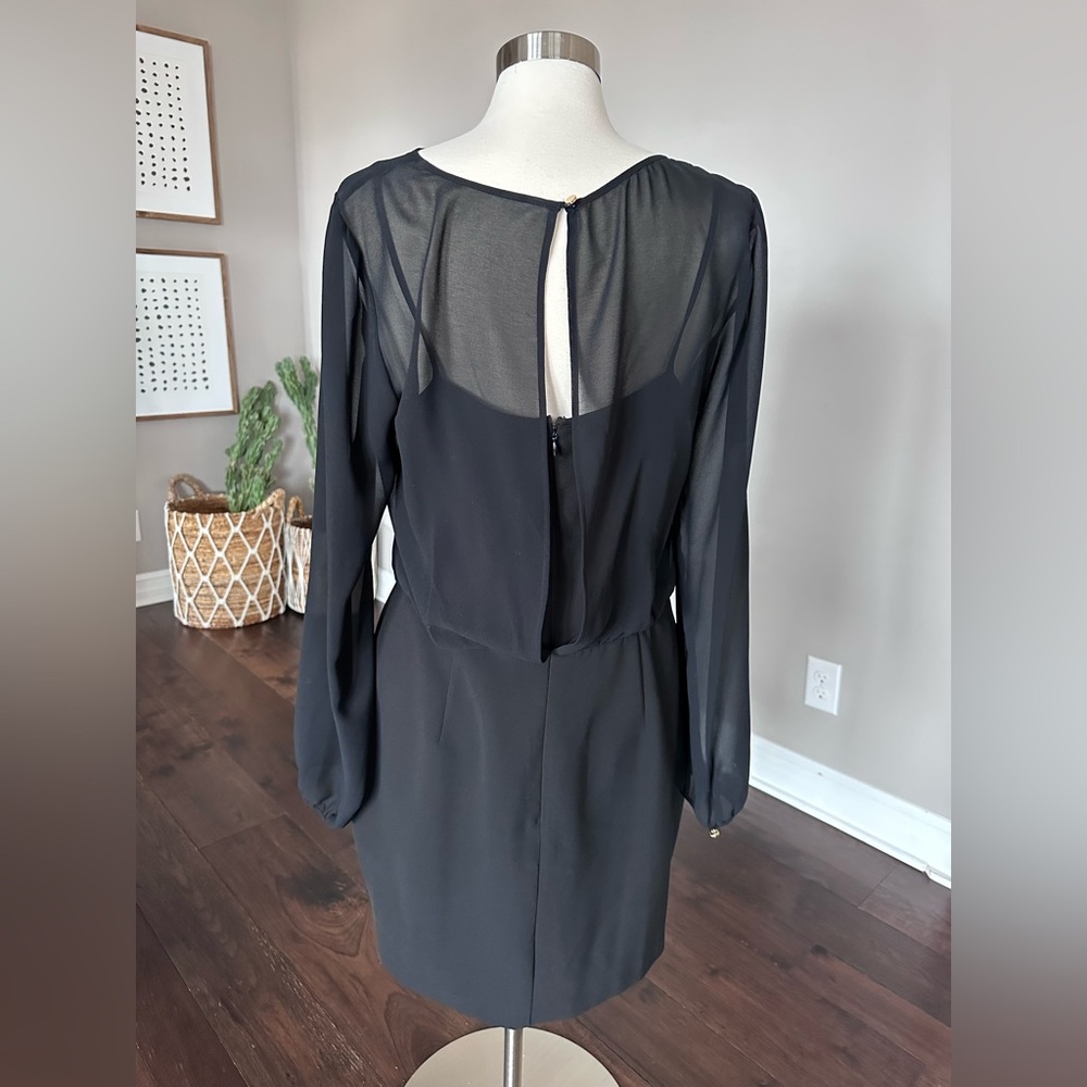 Banana Republic Little Black Dress Sheer Long Sleeve Georgette Mini 14 Tall NWT - Picture 5 of 11